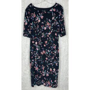 NWOT Connected Apparel Size 14 Half Sleeve Black Floral Dress Knee/Below Knee